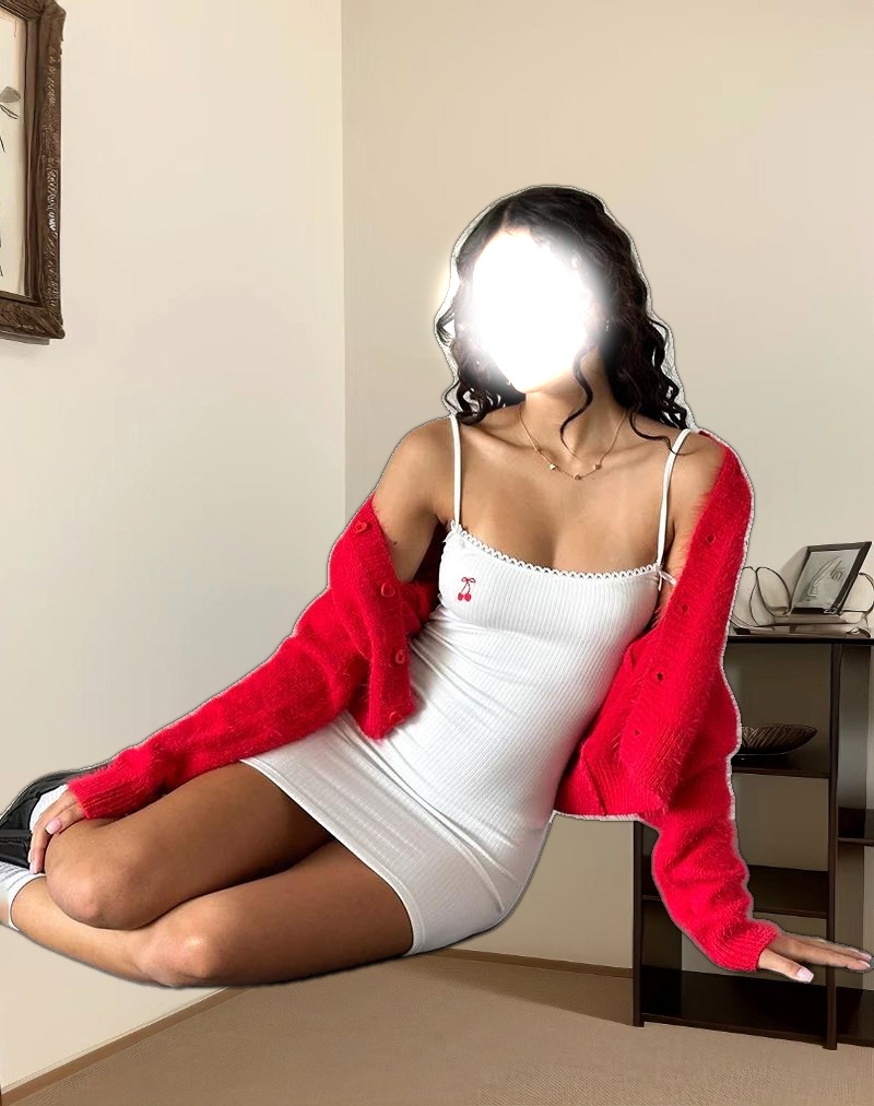 Sunali Mini Dress in Off White with Cherry Emb