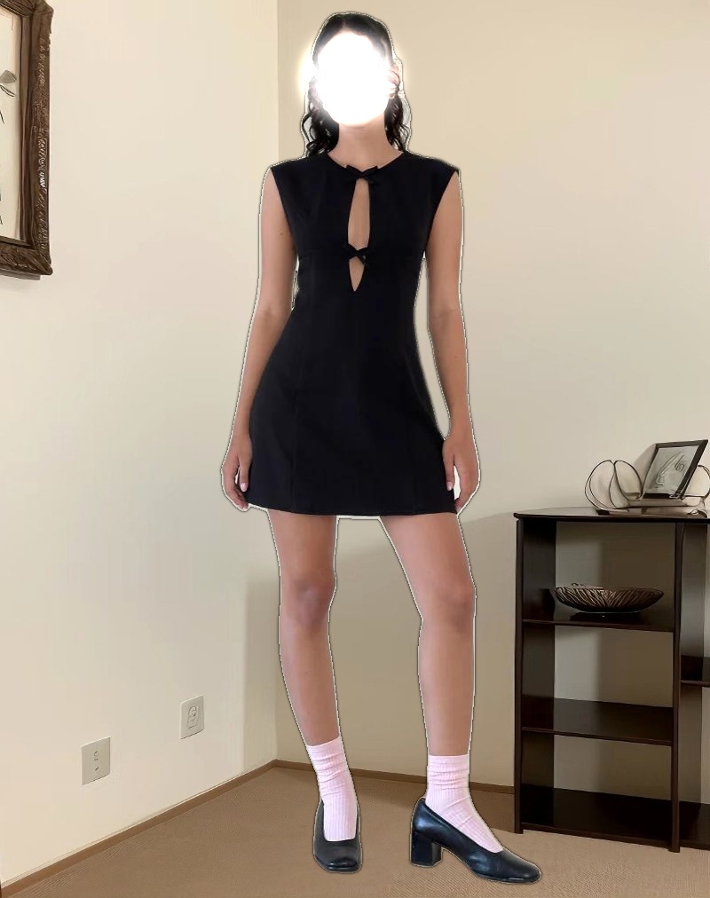 Vadanni Bow Front Mini Dress in Black