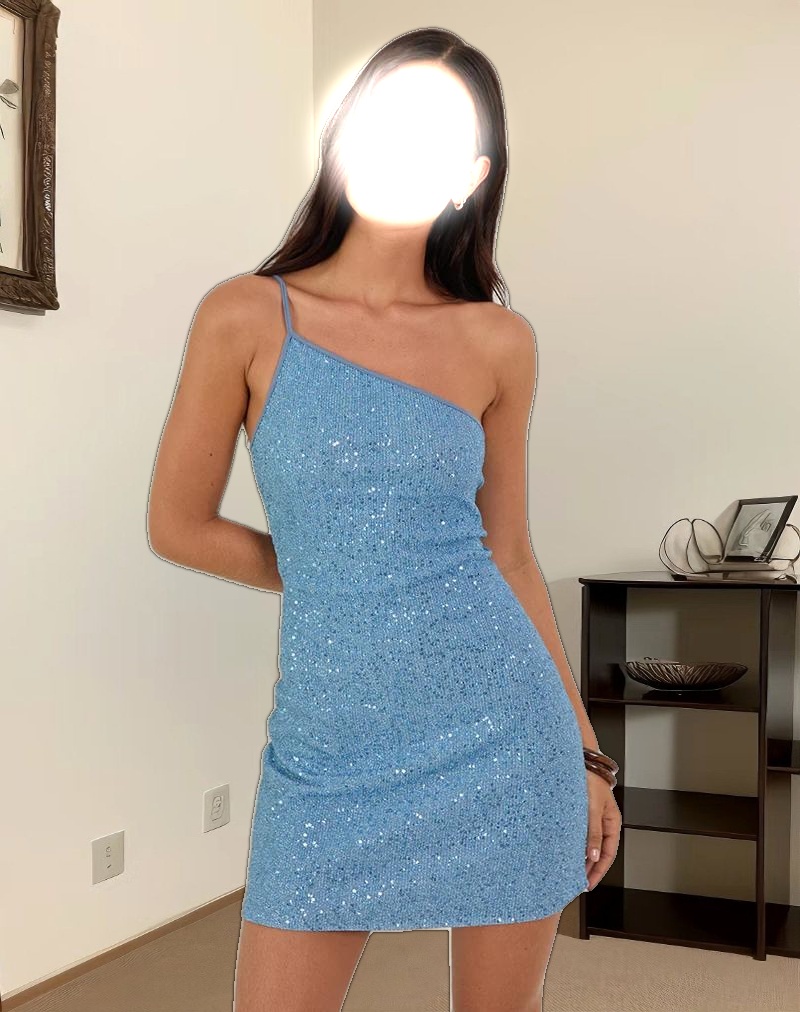 Hamal Mini Dress in Sequin Blue