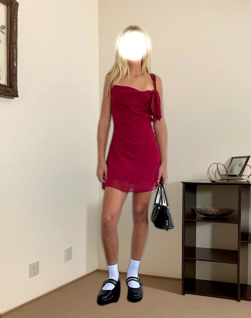 Coraline Bow Mini Dress in Burgundy