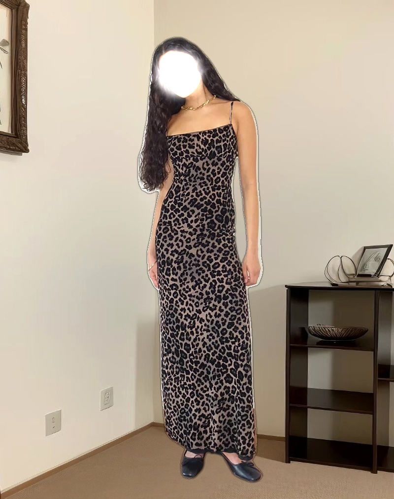 Darsih Maxi Dress in Flocked Rar Leopard