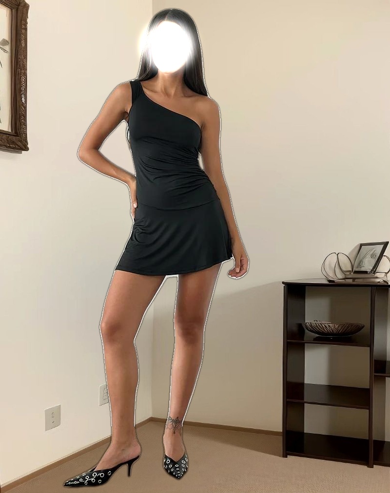 Xowen One Shoulder Dress in Slinky Black