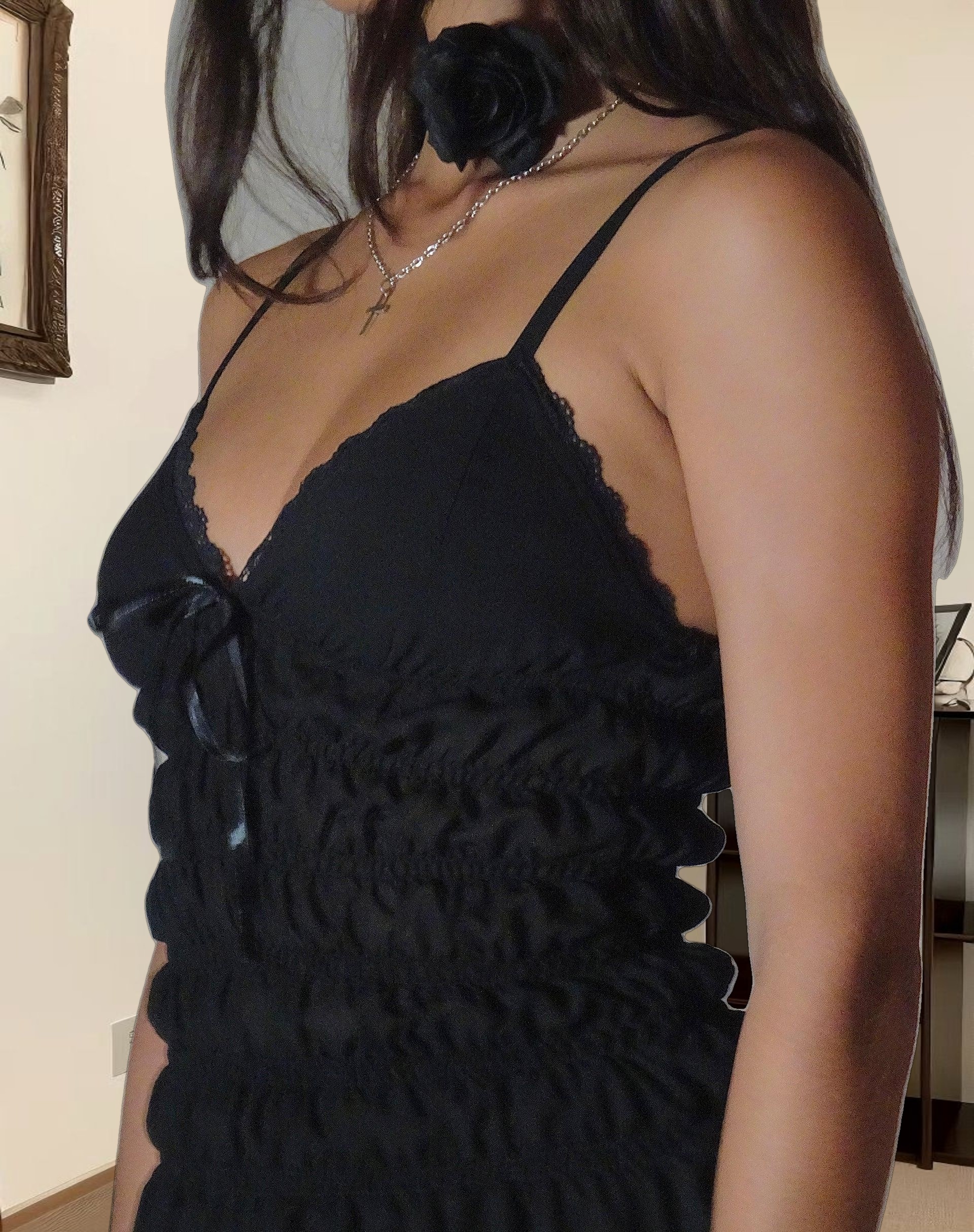 Axely Shirred Mini Dress in Chiffon Black