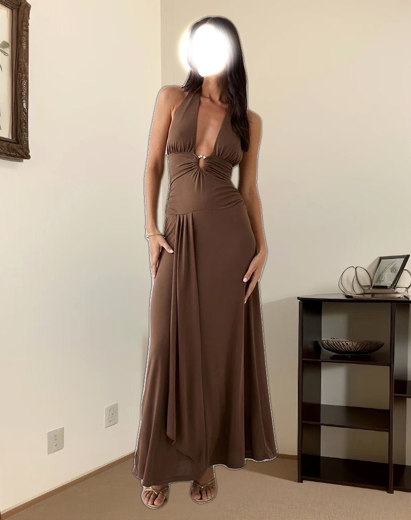 Ryoko Maxi Dress in Cupro Dark Brown