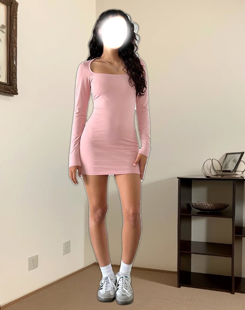 Janjisu Bodycon Mini Dress in Pink Lady