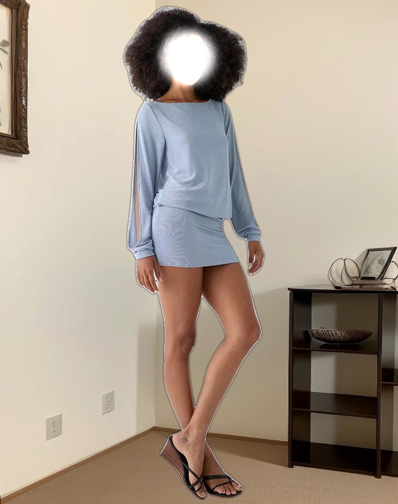 Carola Cut Out Arms Mini Dress in Shimmer Blue