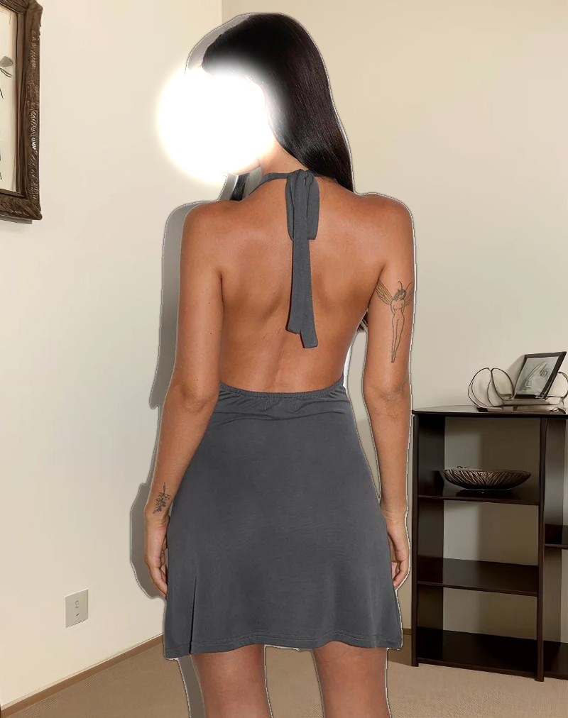 Malora Cowl Mini Dress in Charcoal