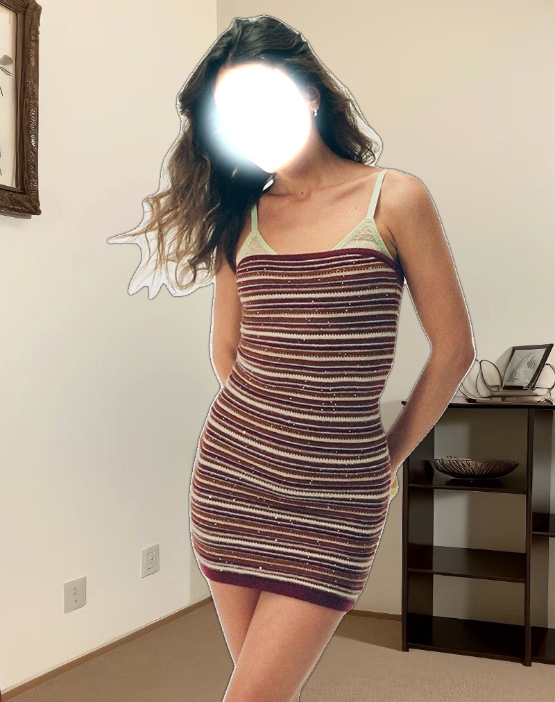 Rosbina Bandeau Mini Dress in Shimmer Stripe Knit Rust