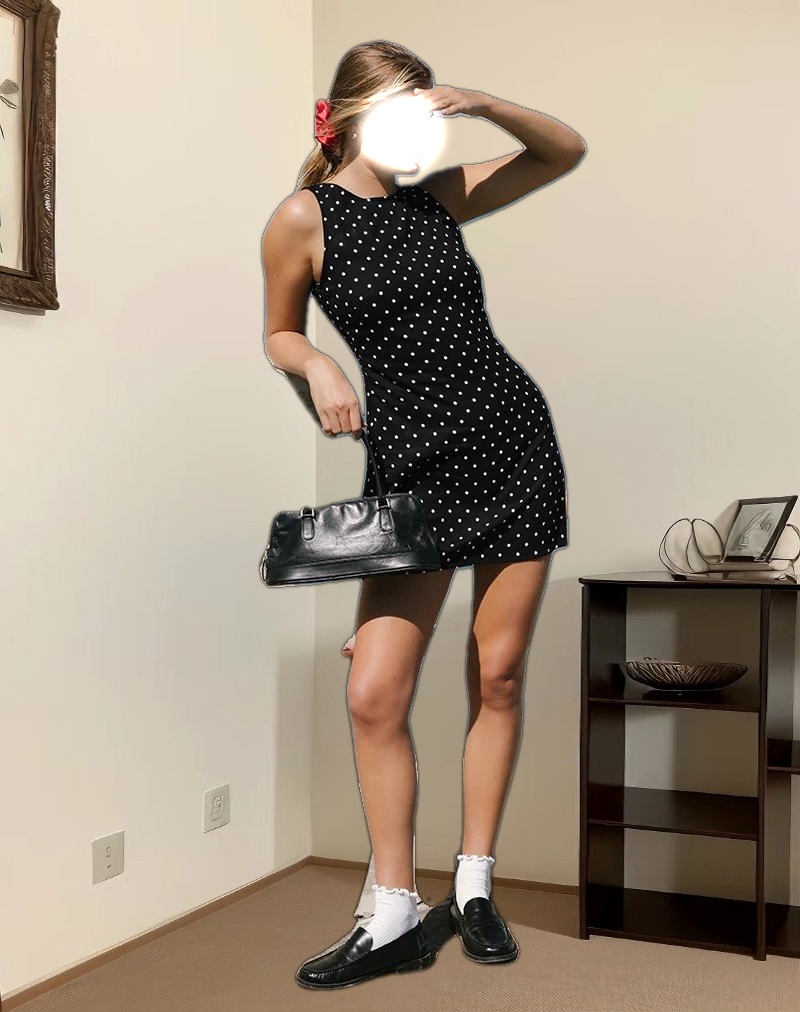 Ayana Backless Mini Dress in Polka Black