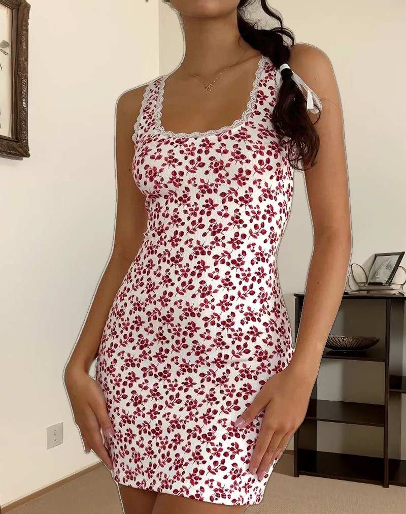 Camina Dress in Summer Strawberry Off White