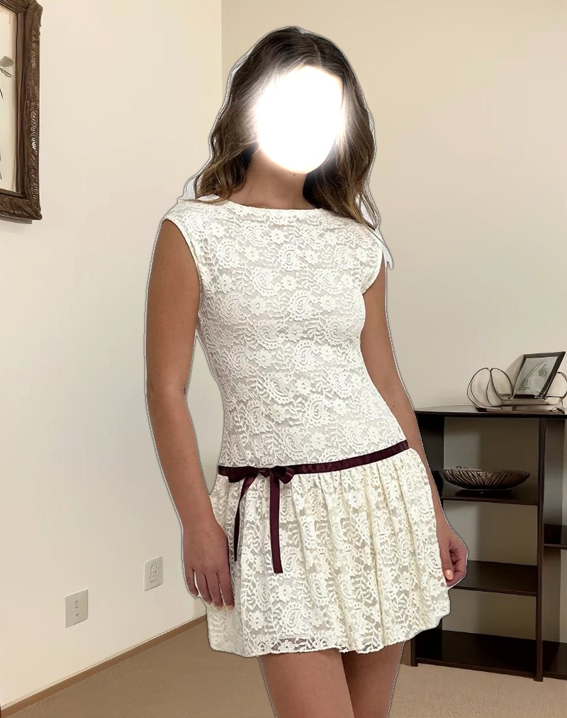 Cersei Mini Dress in Paisely Lace Ivory