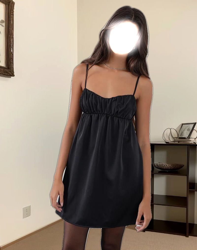 Cadenza Square Neck Slip Mini Dress in Black