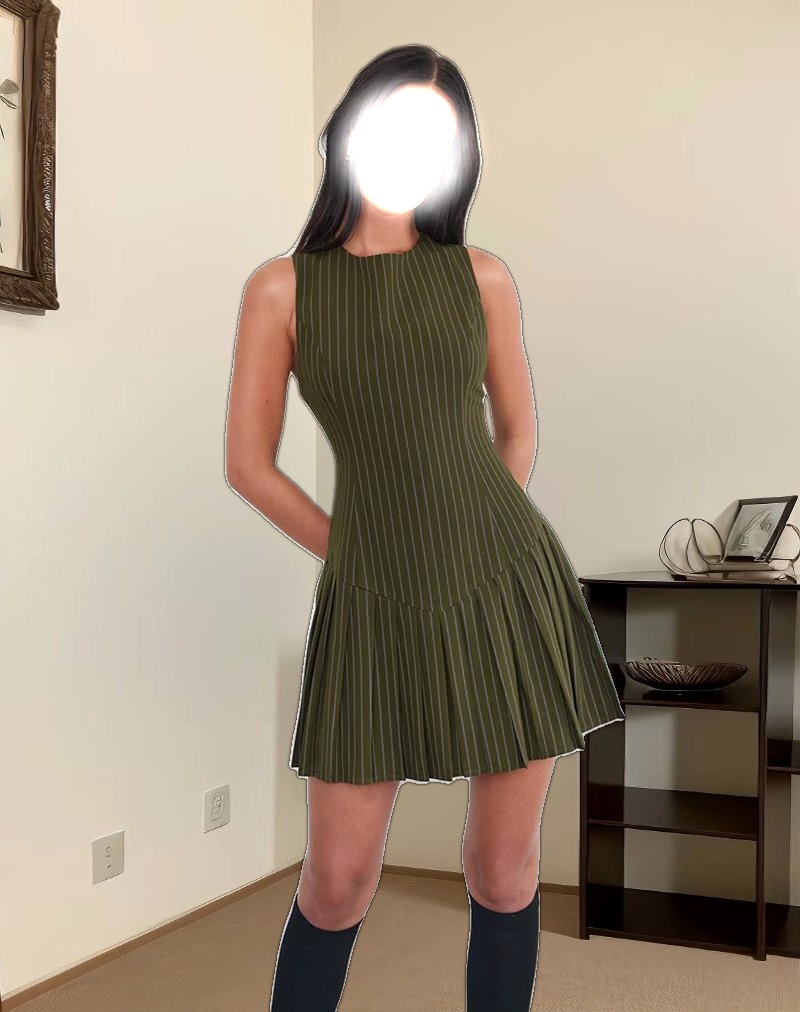 Semasa Mini Dress in Khaki Pinstripe