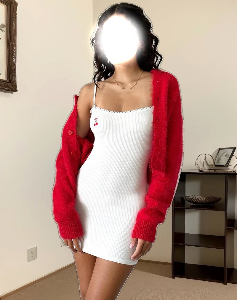 Sunali Mini Dress in Off White with Cherry Emb