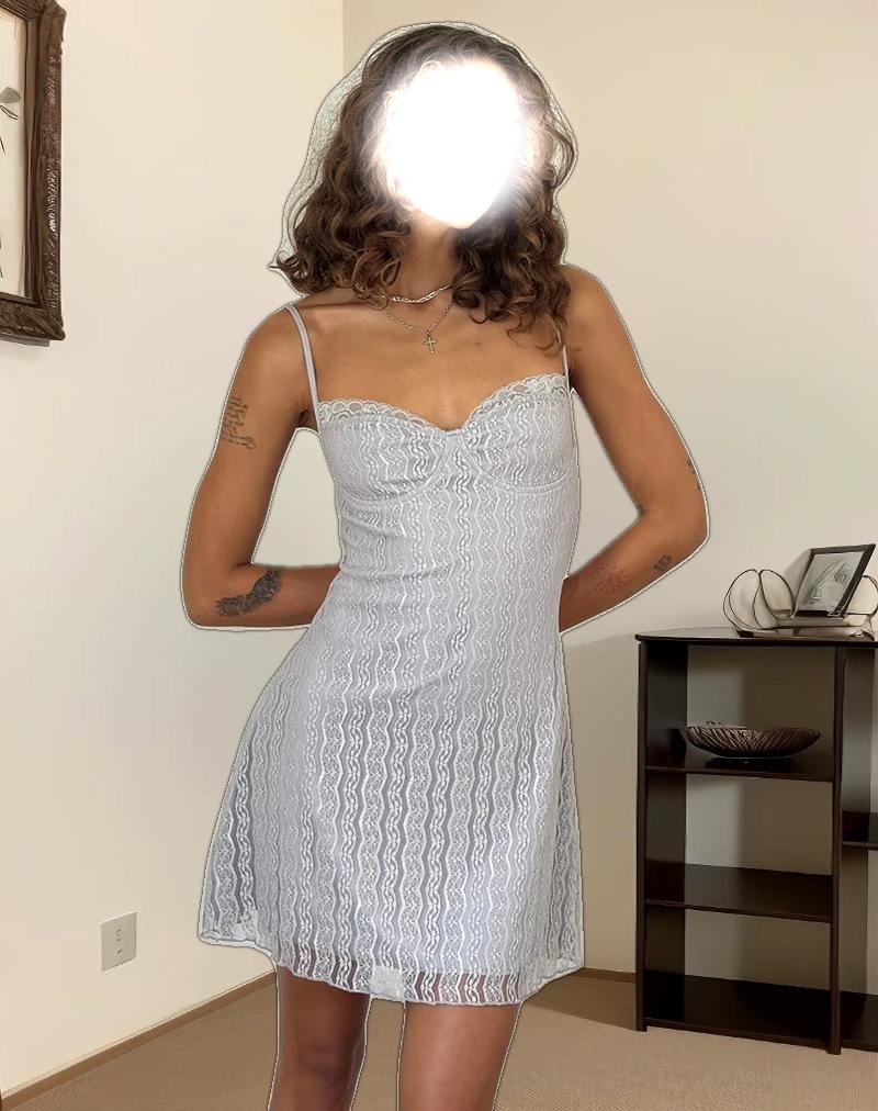 Shania Mini Dress in Silver Grey Lace Mesh