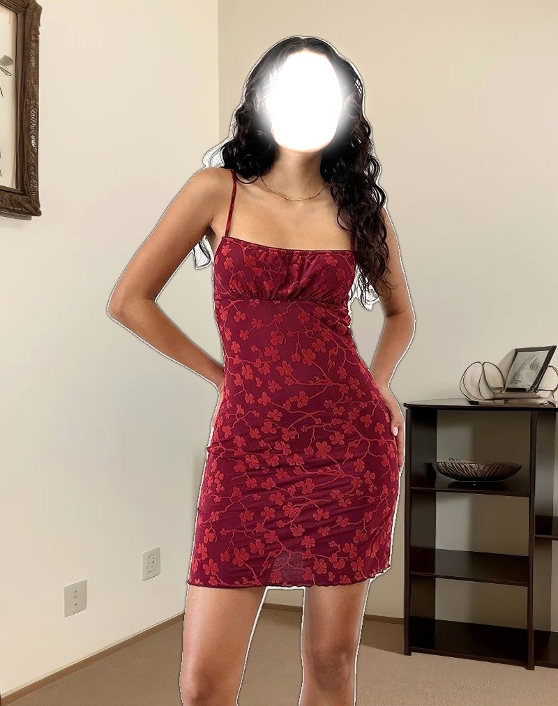 Darsya Mini Dress in Grunge Floral Flock Red