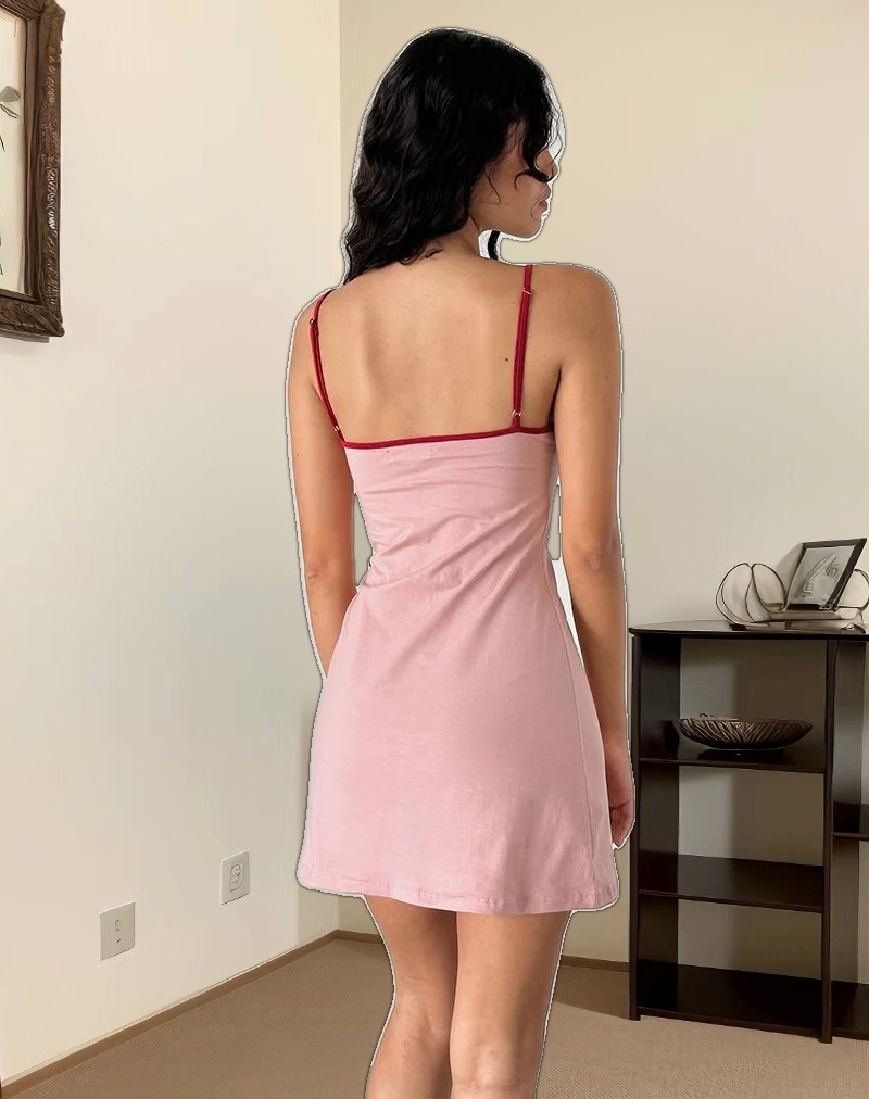 Riniko Mini Dress in Pink Lady with Adrenaline Red Binding