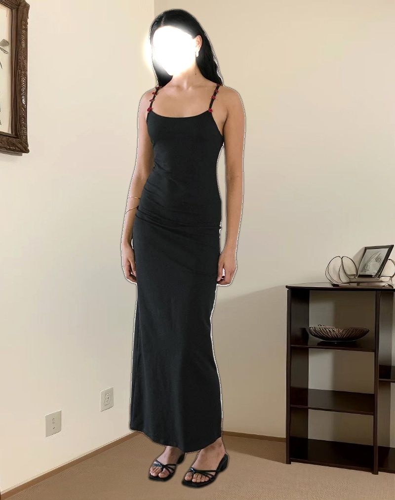 Cantana Maxi Dress in Black with Red Rosette