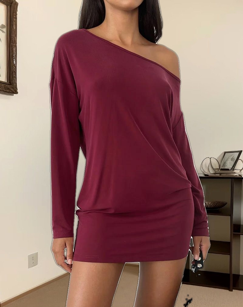 Shelisa Slouchy Mini Dress in Deep Red
