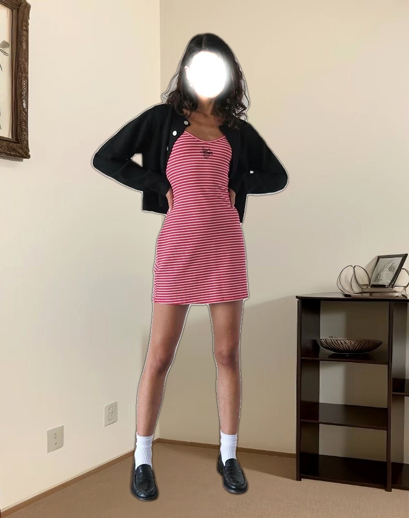 Anzhelina Strappy Mini Dress in Red and White Stripe with Strawberry Emb