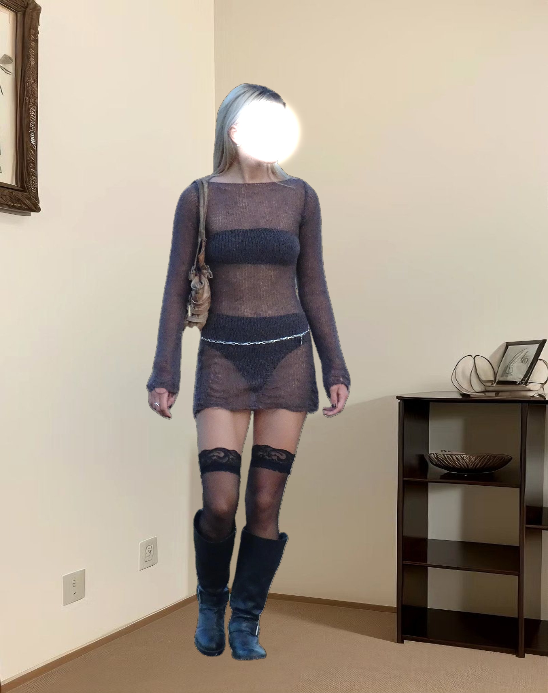 Harper Distressed Knitted Mini Dress in Maroon