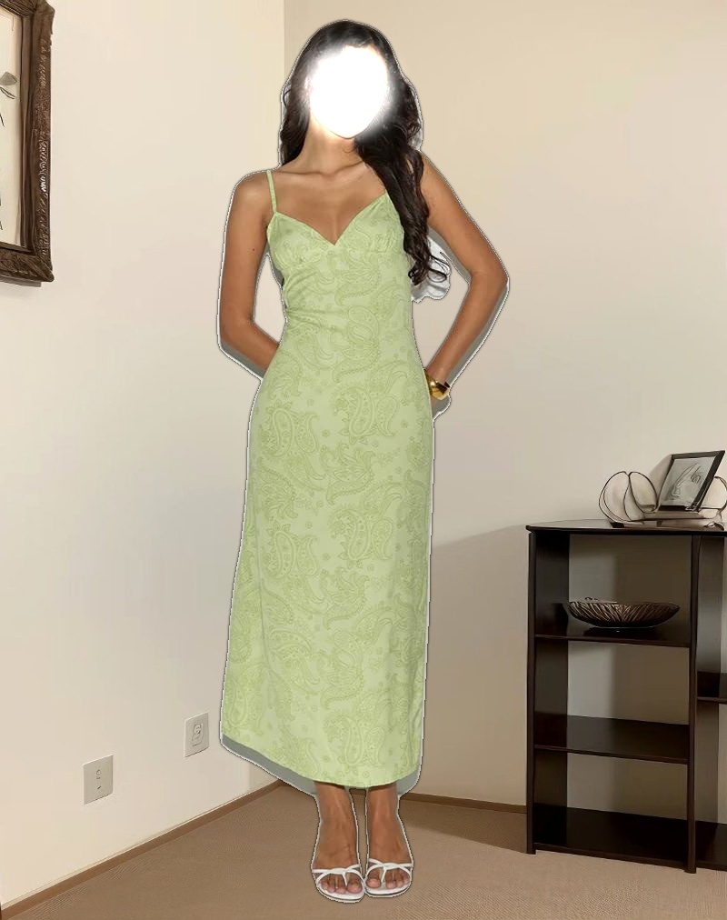 Sastra Midi Dress in Retro Paisley Lime