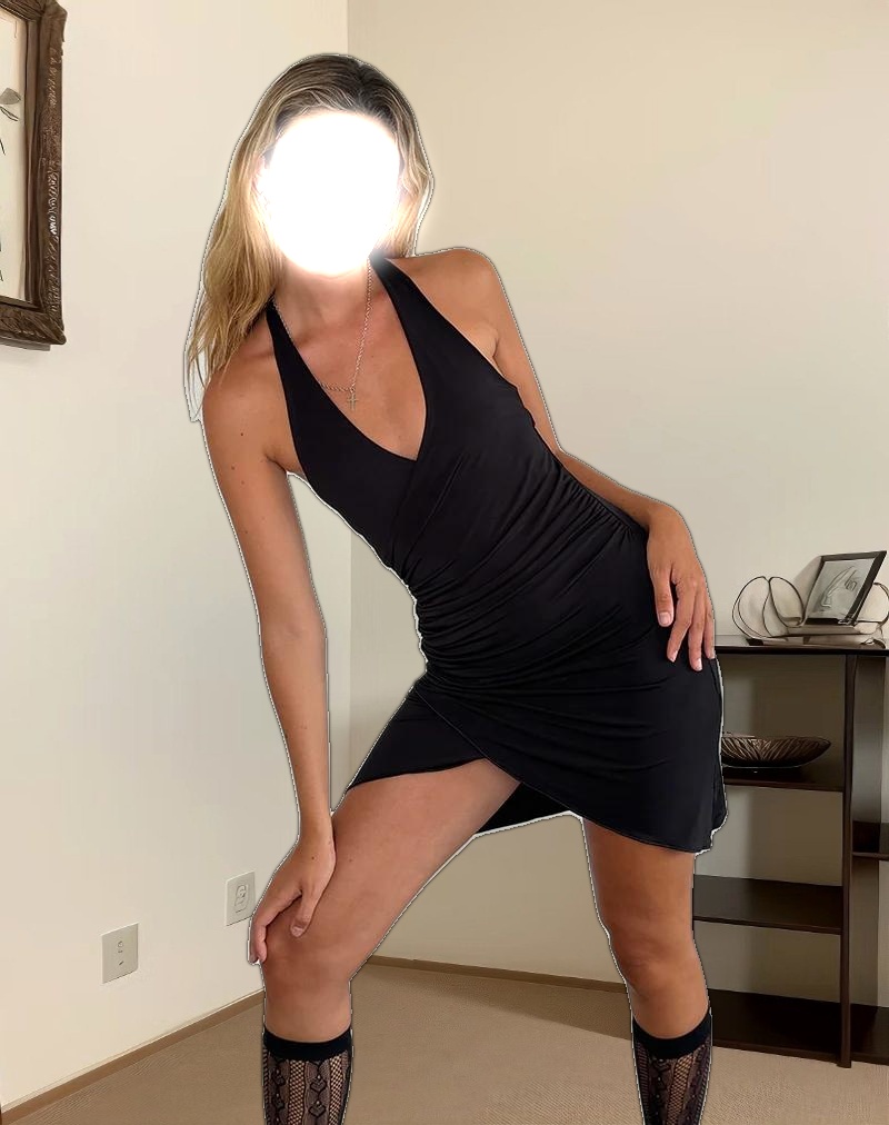 Kyrie Halterneck Wrap Dress in Slinky Black