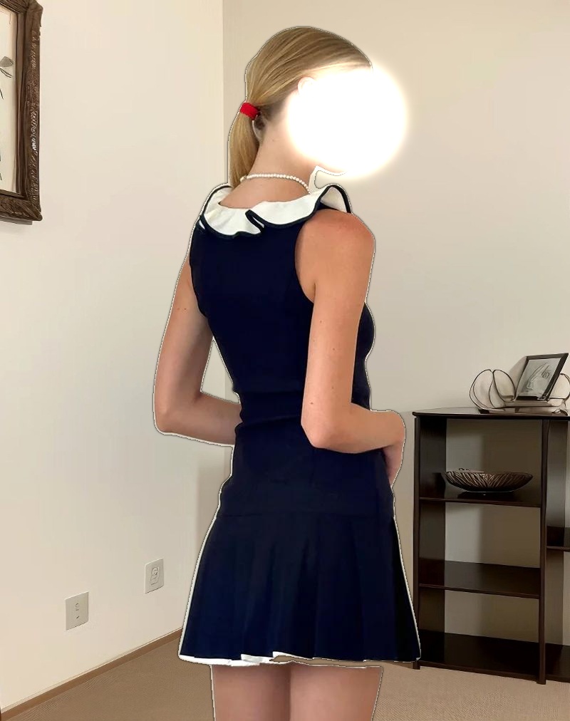 Busari Frill Neck Mini Dress in Navy