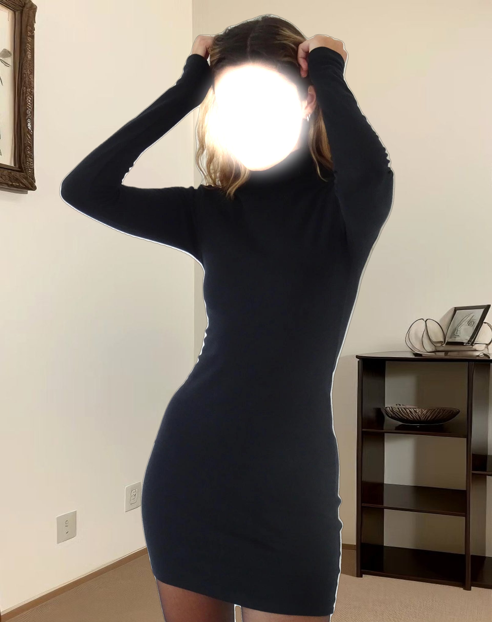 Yrion Turtle Neck  Bodycon Mini Dress in Black