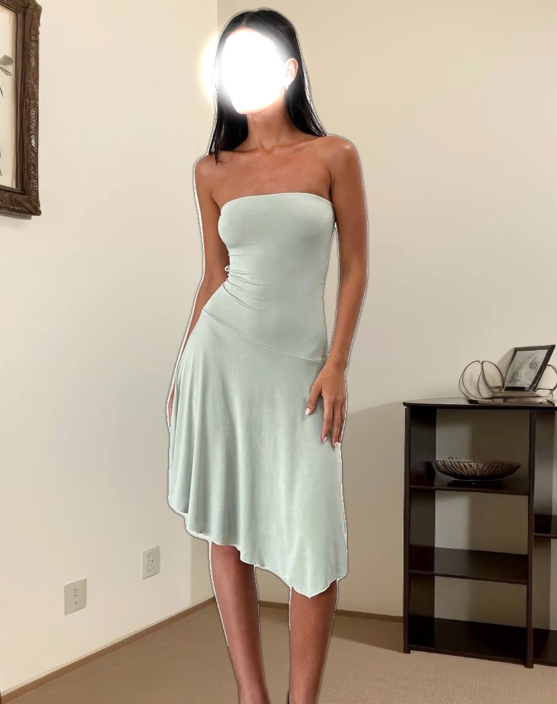 Akira Bandeau Midi Dress in Slinky Sage