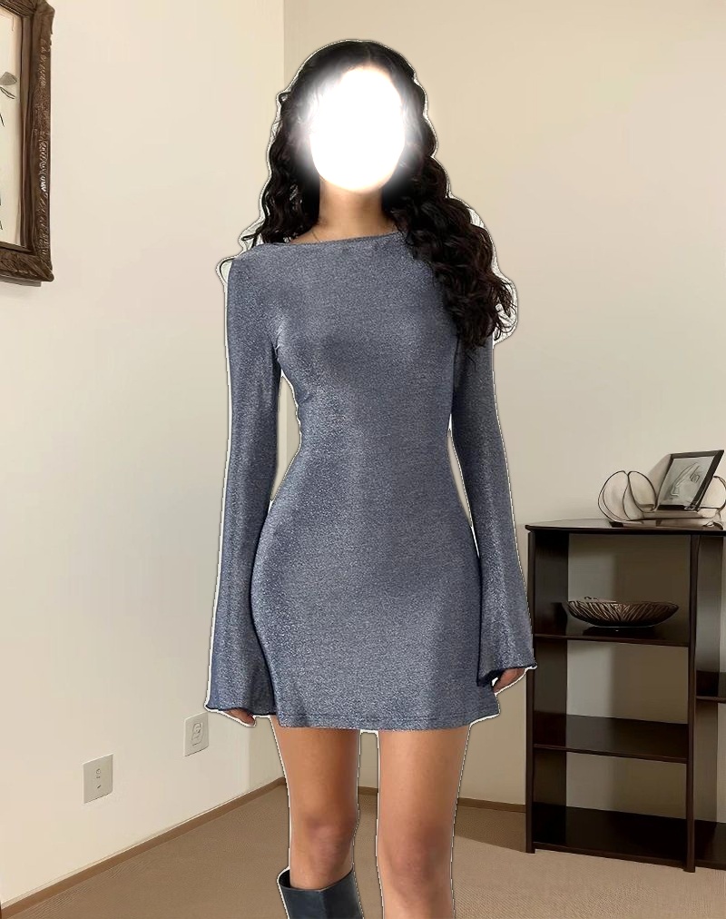 Sarweni Long Sleeve Mini Dress in Midnight Shimmer