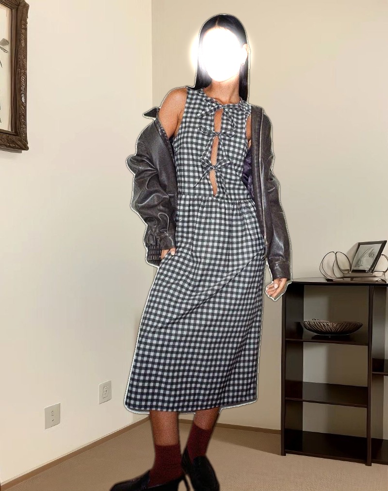 Prelith Midi Dress in Black Grey Tonal Gingham