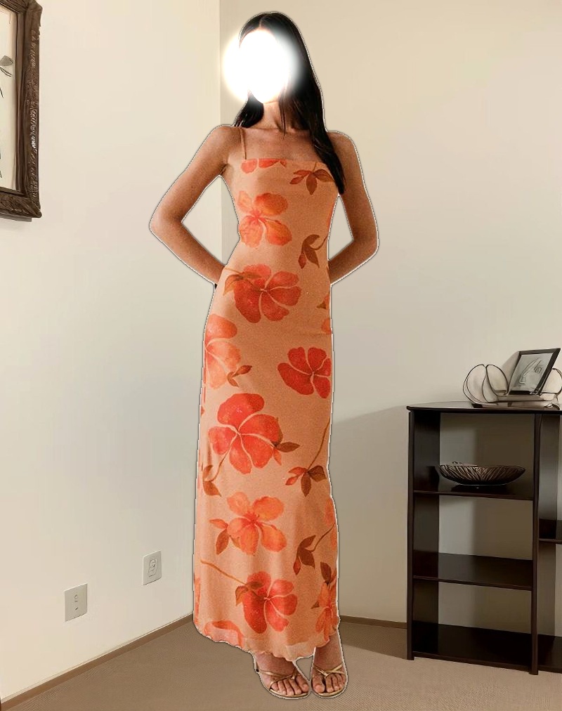 Dalesio Maxi Dress in Watercolour Hibiscus Orange