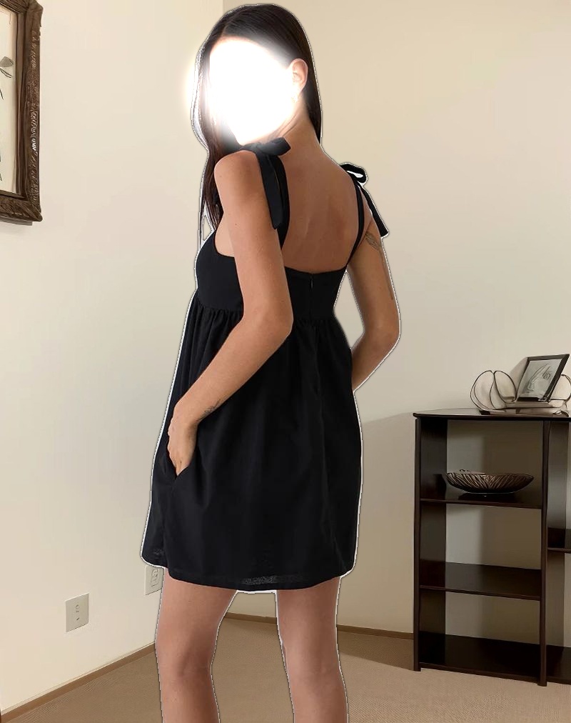 Kayla Square Neck Mini Dress in Linen Black