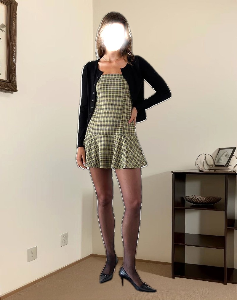 Hadia Bandeau Mini Dress in Check Yellow