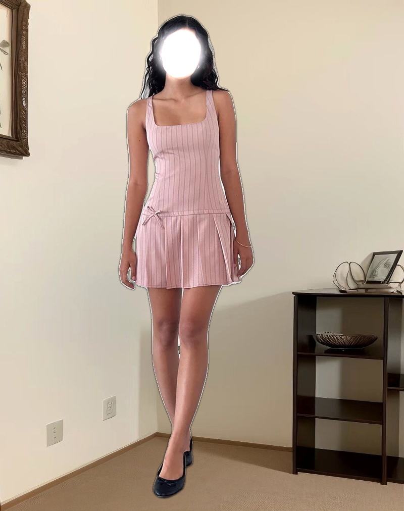 Jadzia Drop Waist Mini Dress in Blush Pinstripe