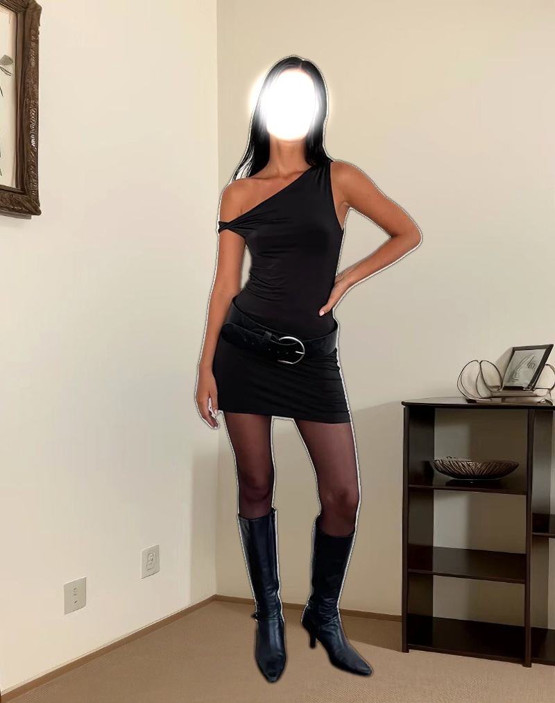 Leona Twist Sleeve Mini Dress in Black