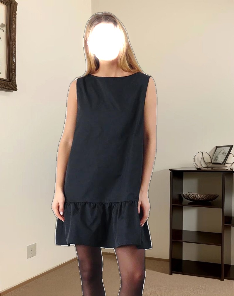 Arkana Babydoll Mini Dress in Black Taffeta