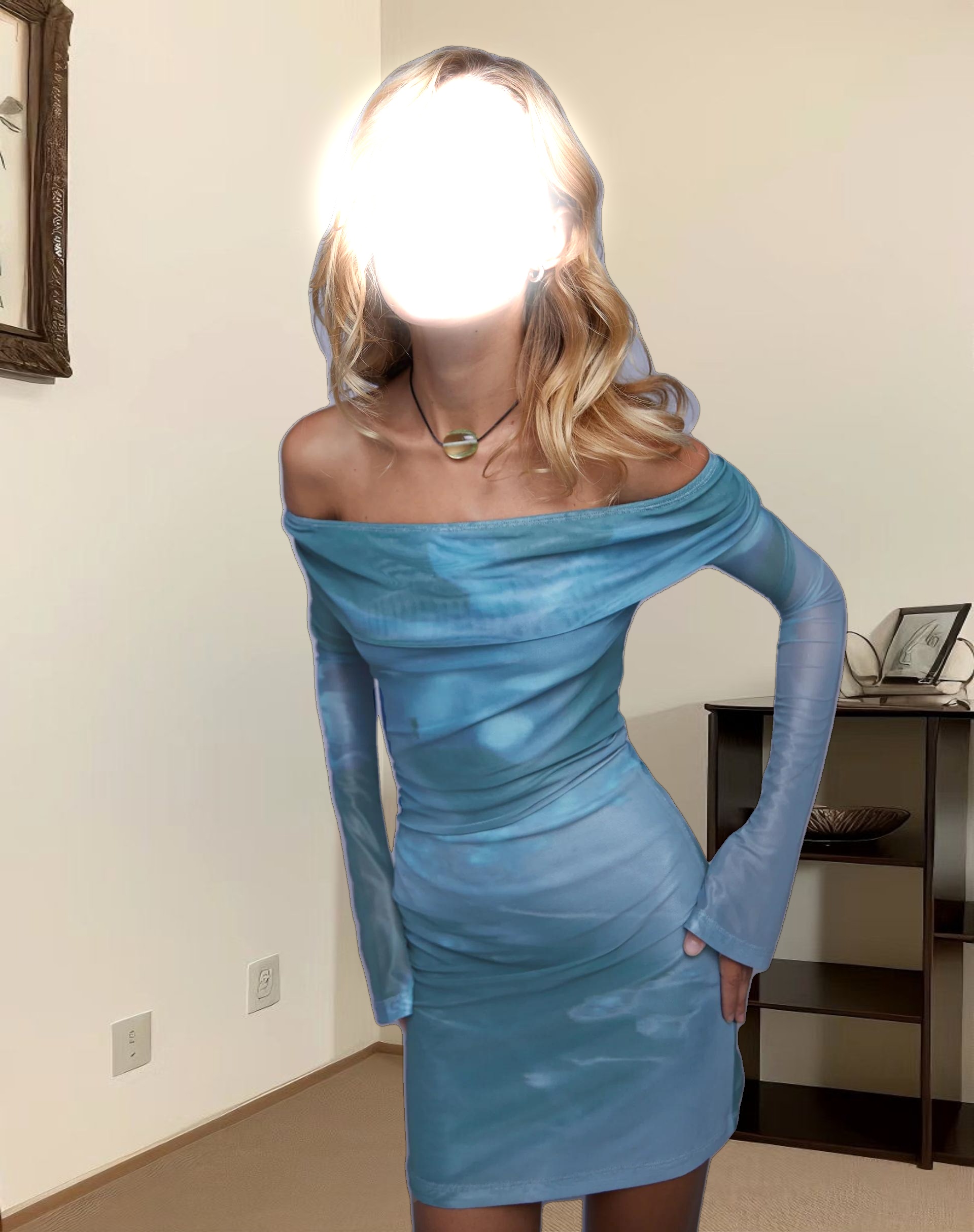 Sylviana Bardot Mini Dress in Lumen Floral Blue