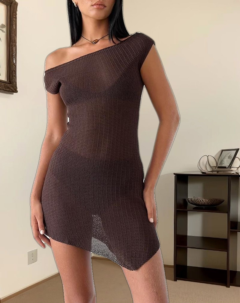 Susannah Dress in Wide Rib Knit Brown