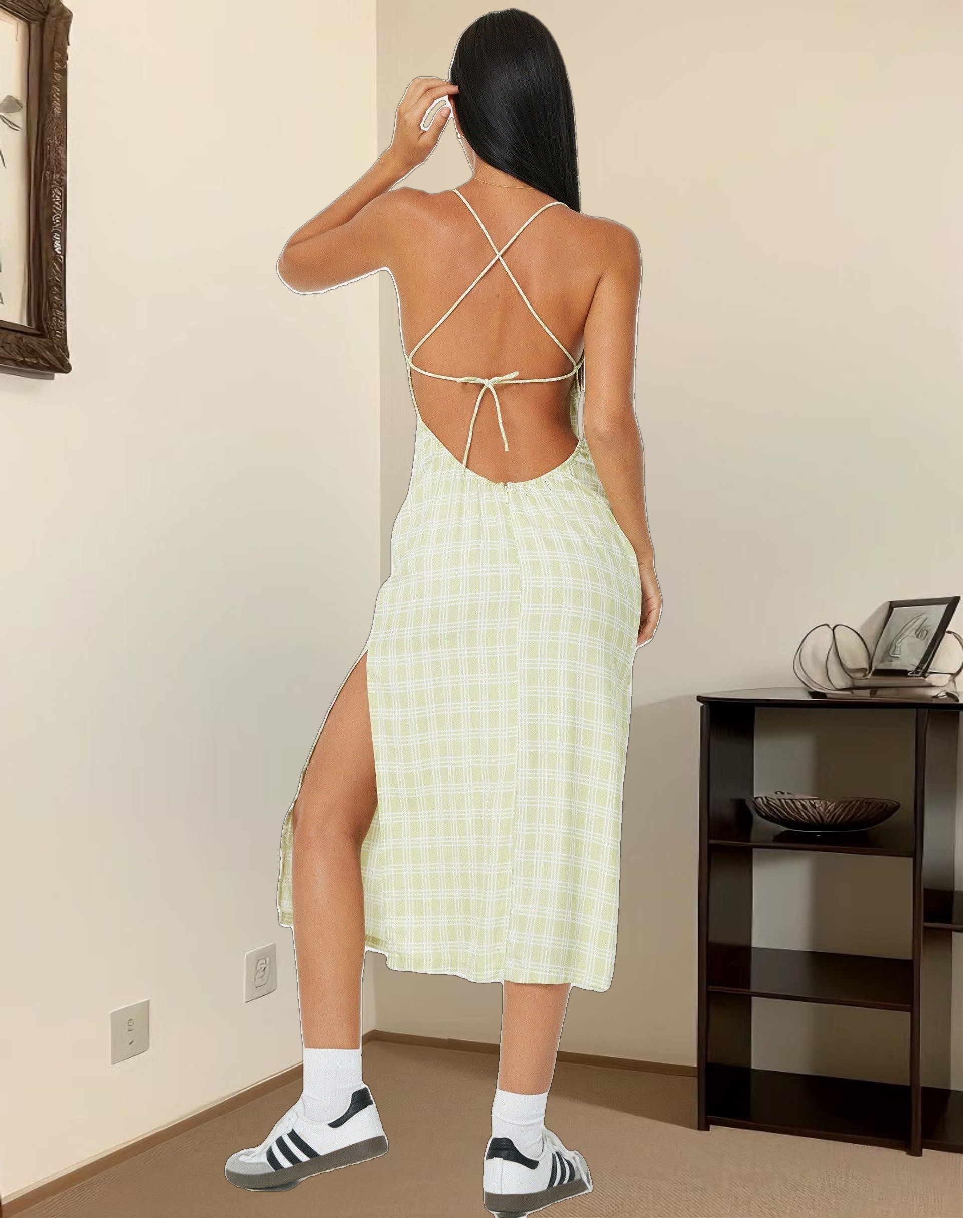 Nosita Midi Dress in Sage Check