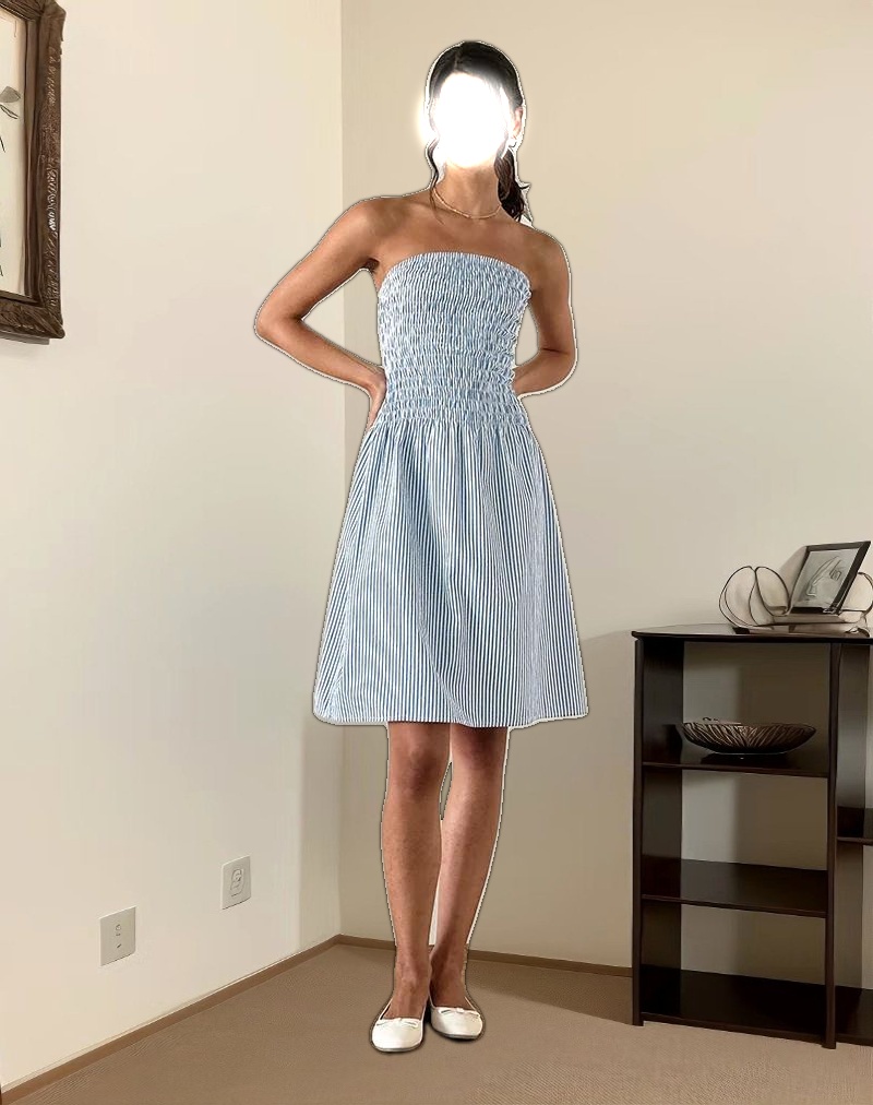 Belesi Midi Dress in Blue Small Vertical Stripe