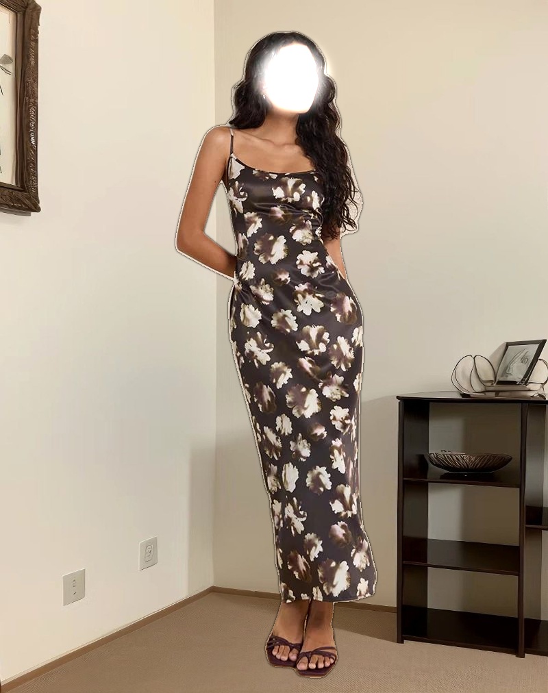 Kafka Maxi Dress in Brown Floral Print