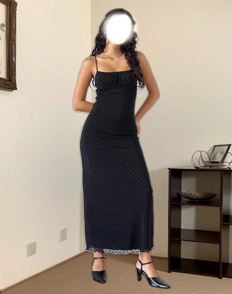 Darsih Maxi Dress in Basic Polka Black Flock