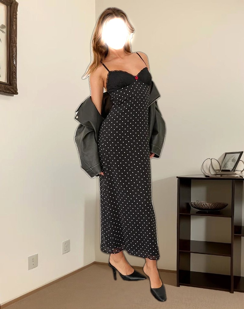 Wilonna Maxi Dress in Basic Polka Black Chiffon