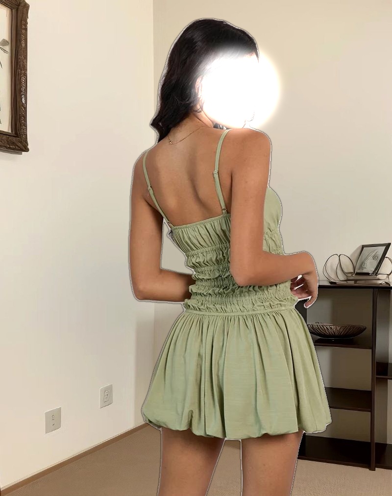 Rasmil Bubble Hem Mini Dress in Sage Green