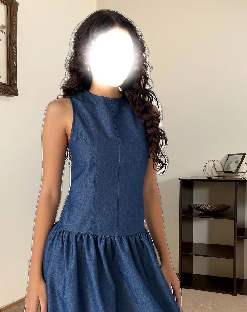 Uretta Maxi Dress in Denim Indigo