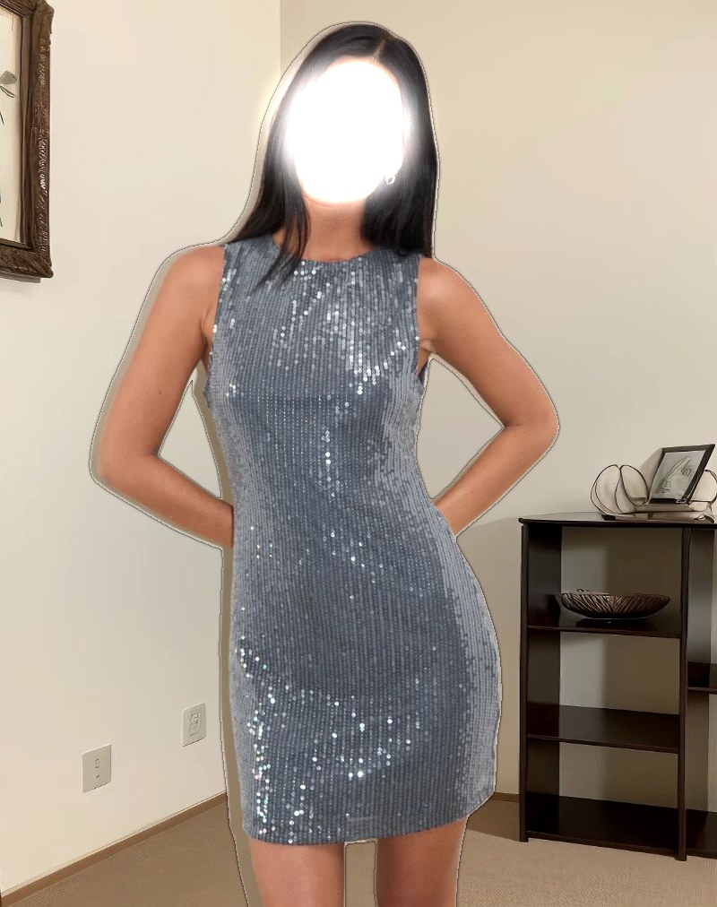 Zerla Mini Dress in Shimmer Sequin Charcoal