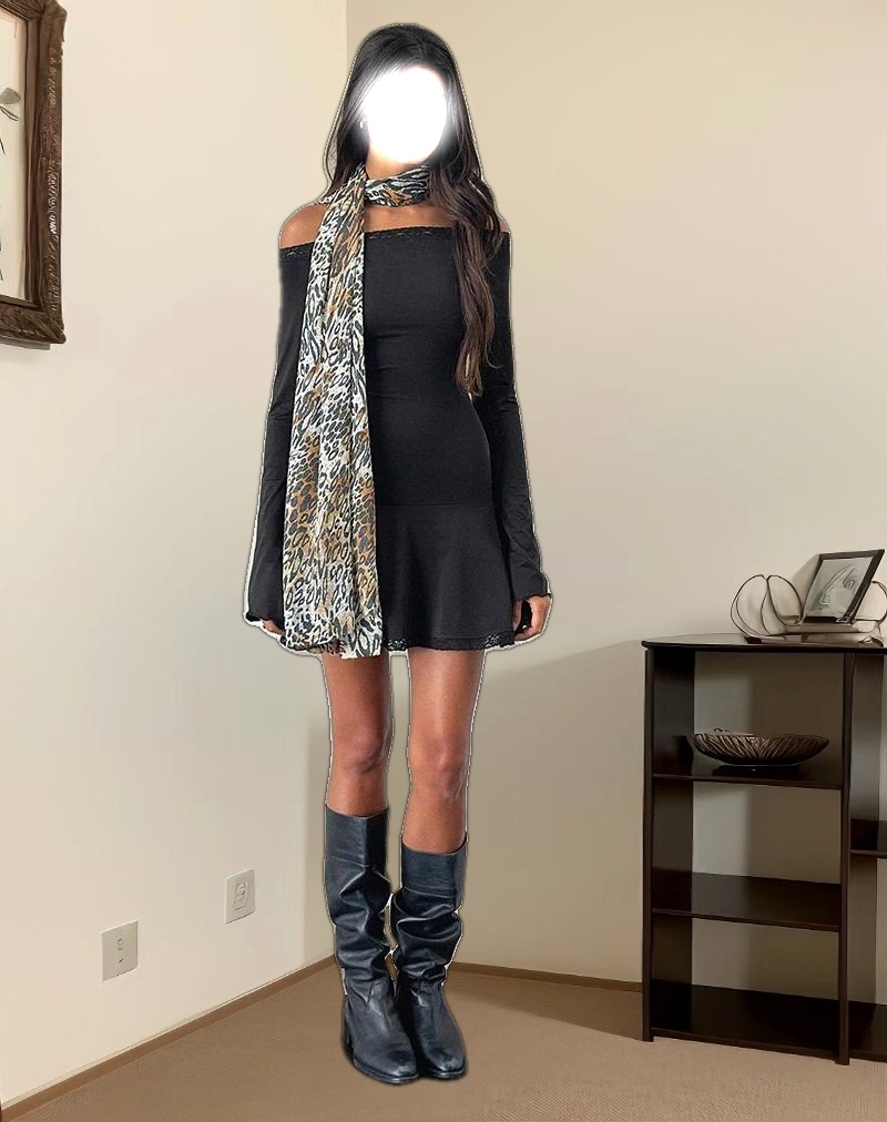 Elwyn Bardot Mini Dress in Slinky Black