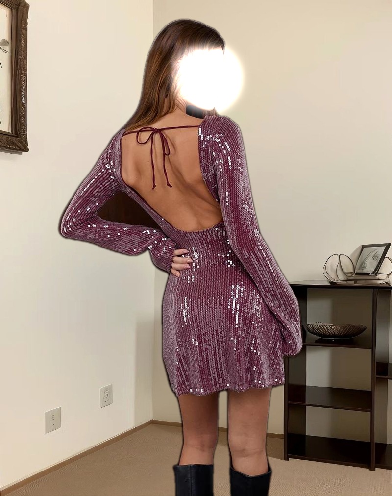 Kimberly Mini Dress in Clear Sequin Maroon